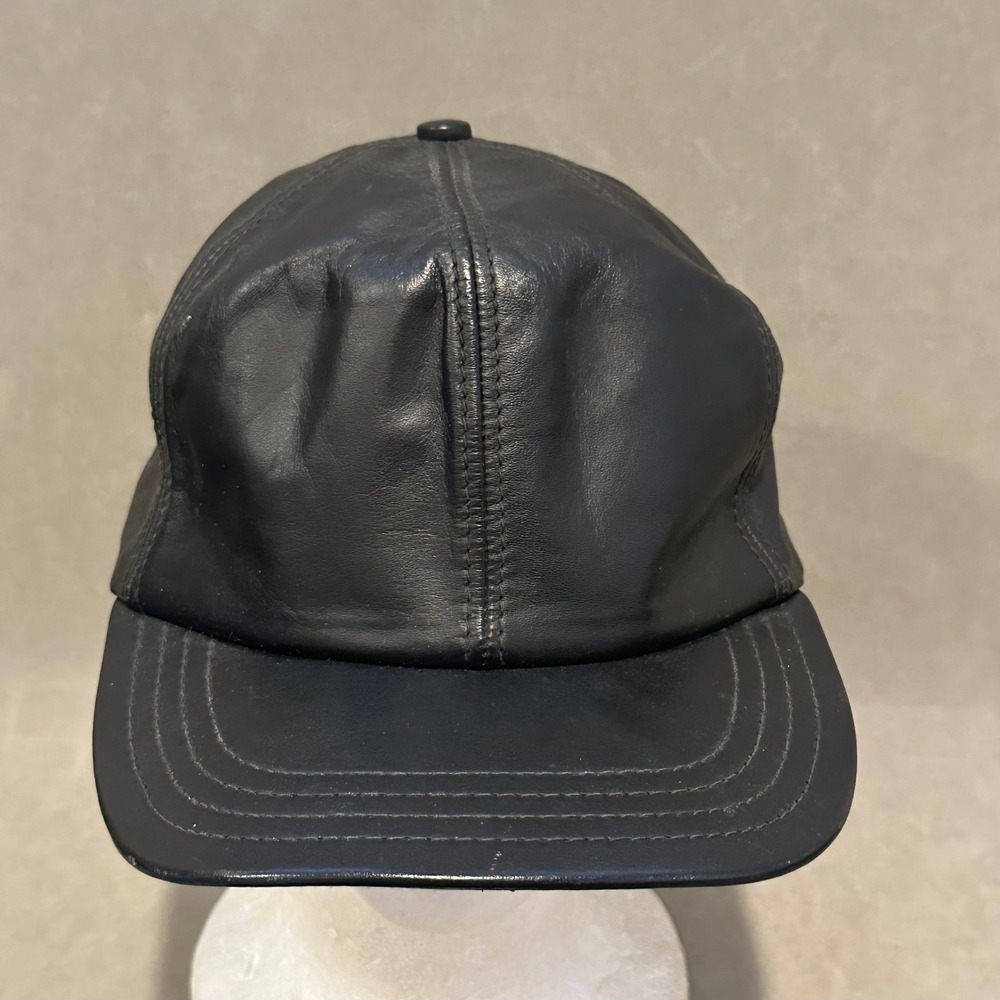 Wilsons Leather Experts Black Leather Baseball Cap Hat Made in USA Vintage